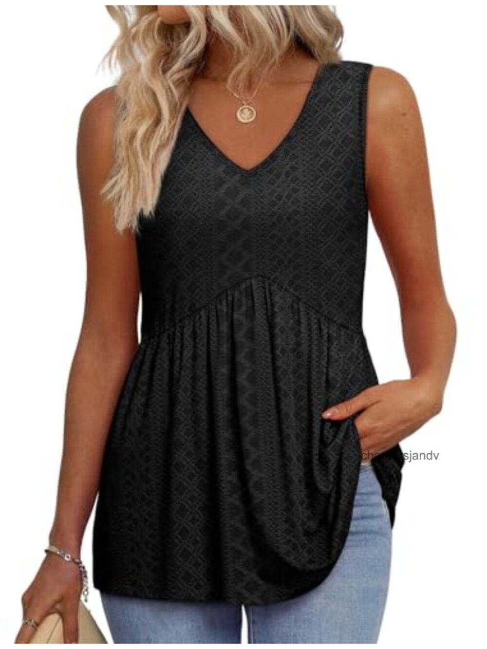 Flowy Peplum Sleeveless V-Neck Babydoll Tank Top